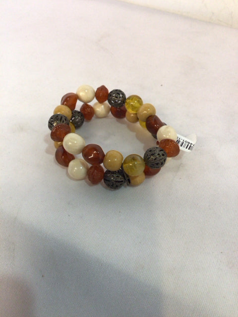 Brown/Gold Stretch Beads Bracelet