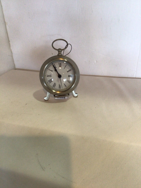 Pottery Barn Silver Metal On Stand Clock
