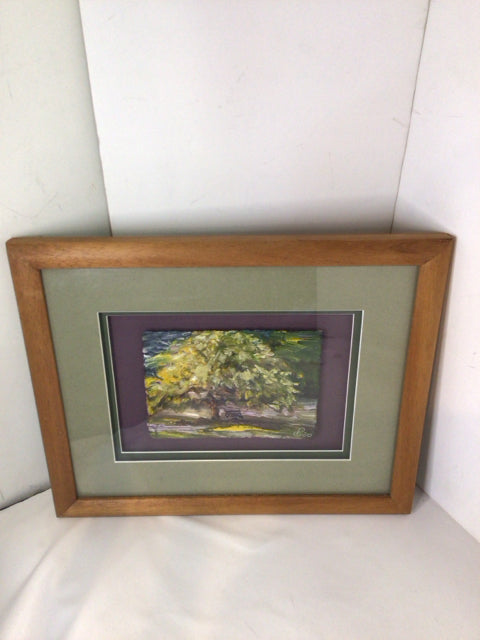 Signed Purple/Green Tree Framed Art