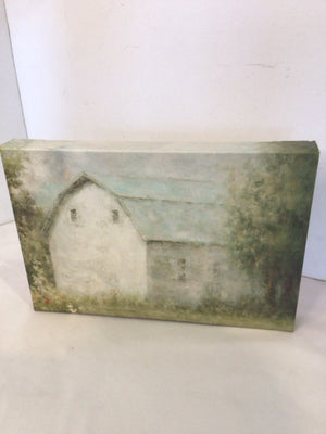 Green/White Canvas Barn Stretch Canvas Art