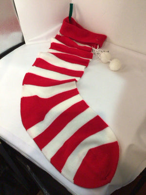 Stocking Red/white Polyester Striped Holiday Item