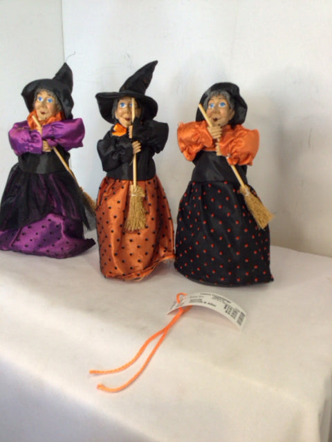 Set of 3 Black/Orange Witch Holiday Item