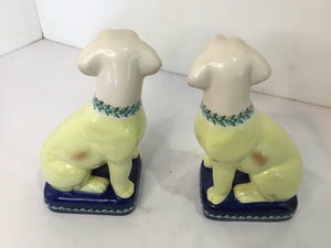 Pair Yellow/Blue Ceramic Dog Book Ends