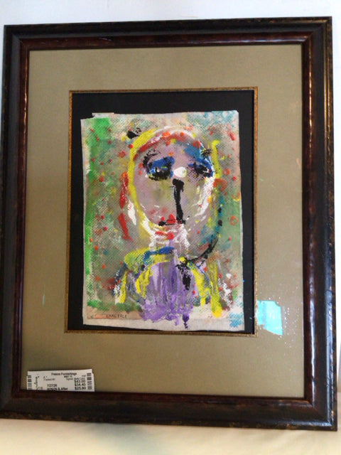 Signed Multi-Color Painted Portrait Framed Art