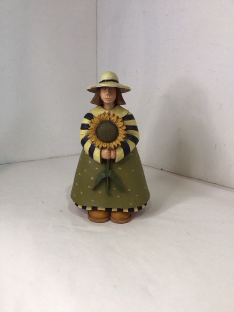 Williraye Studio Whimsical Green/Cream Resin Girl Sunflower Statue