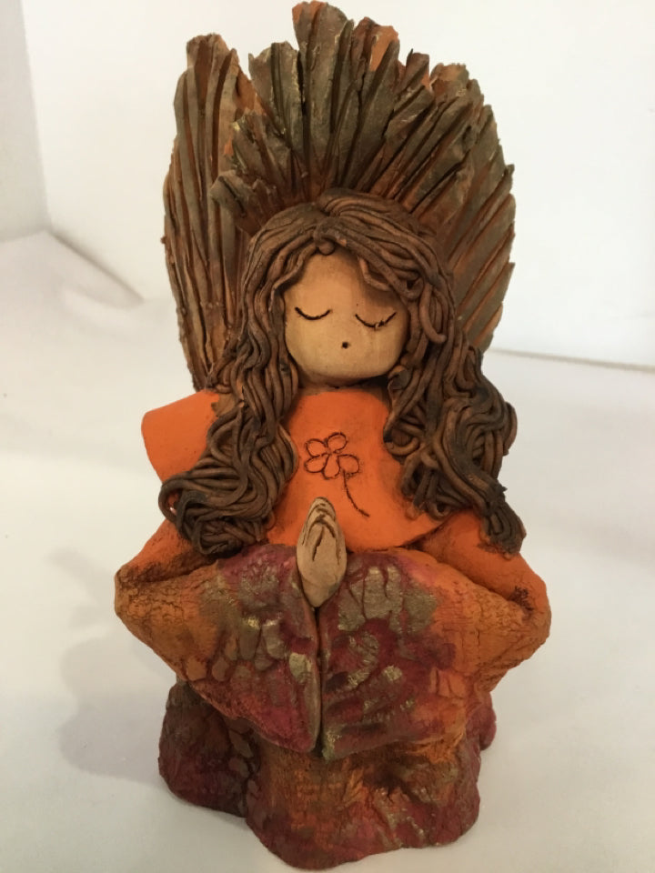 Figurine Orange/Brown Clay Angel Holiday Item