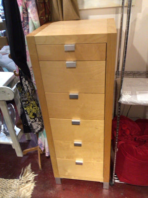 6 Drawer Blonde Pressed Wood Tall Cabinet