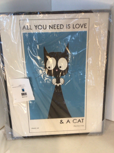 White/Blue Cat Framed Art