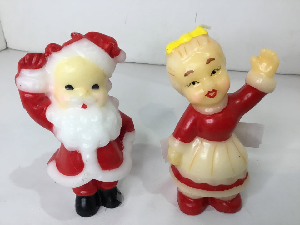 Vintage Red/white Wax Candle Pair Holiday Item