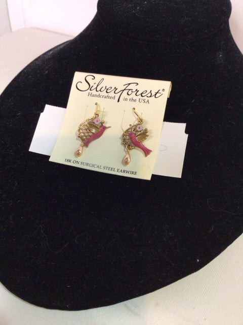 Earring Pink Metal Bird Jewelry Box