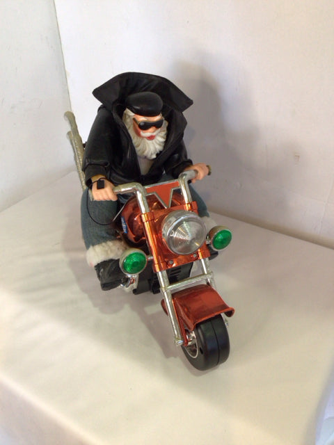 Silver/Black Metal Motorcycle Santa Holiday Item