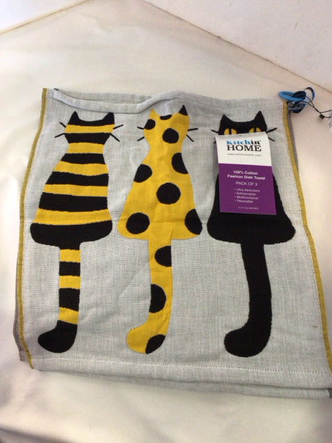 Dish Multi-Color Cotton Cats Set of 3 Towel