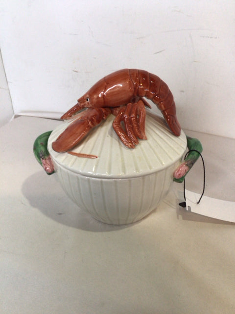 Fitz & Floyd Lidded White/Brown Ceramic Lobster Bowl
