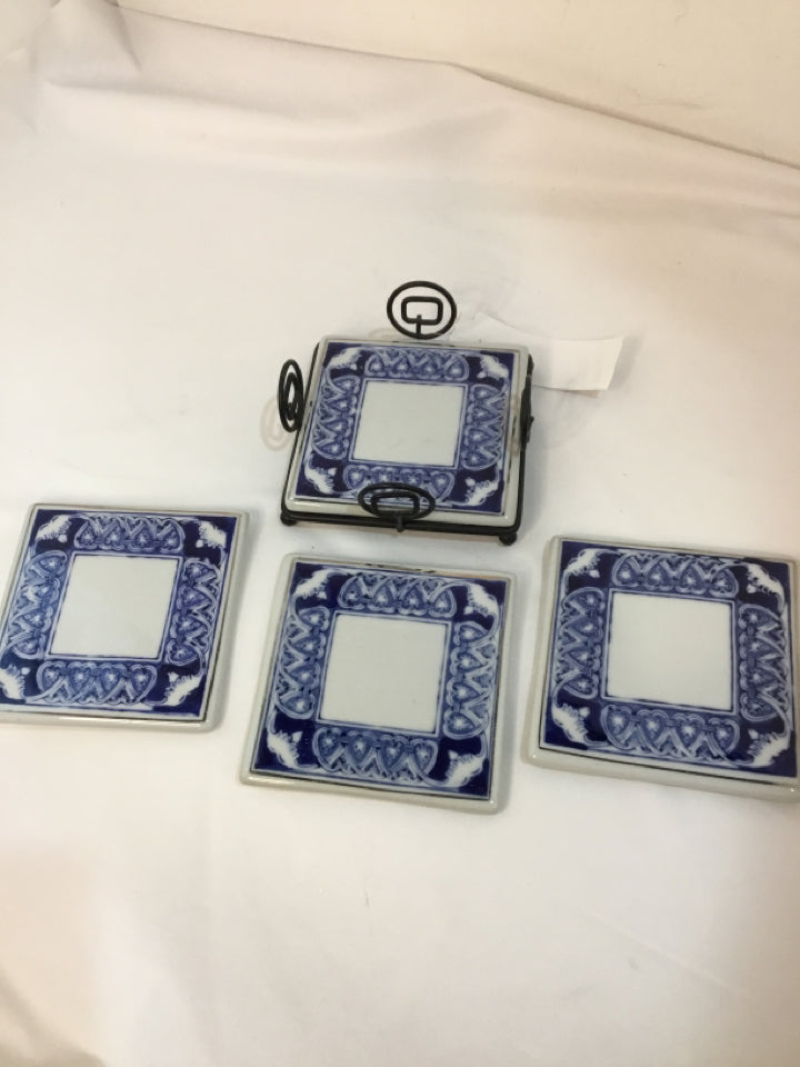 Bombay Co. Set of 4 Blue/White Tile Coaster Set