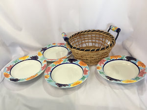 PIER 1 Set of 4 Multi Ceramic In Basket Bowl Set