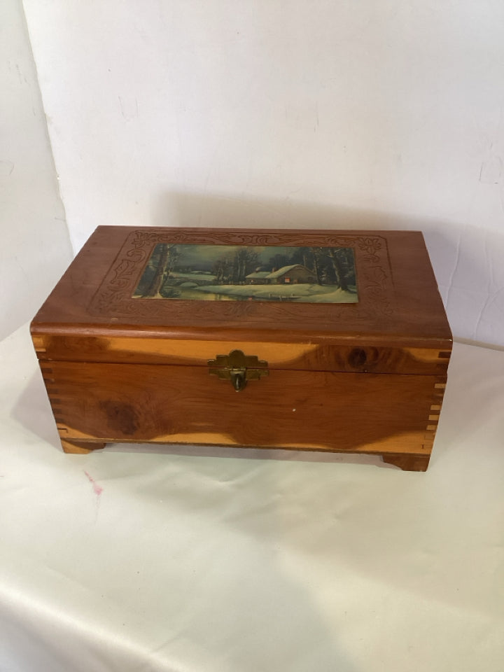 Vintage Brown Wood Carved Lidded Box
