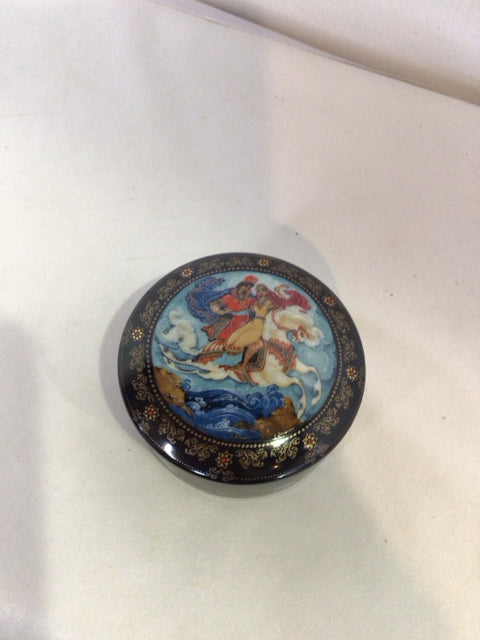 Vintage Music Box Black/Multi Porcelain Trinket Box