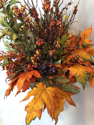 Fall Orange/Green Faux Silk Planter Leaves Holiday Item