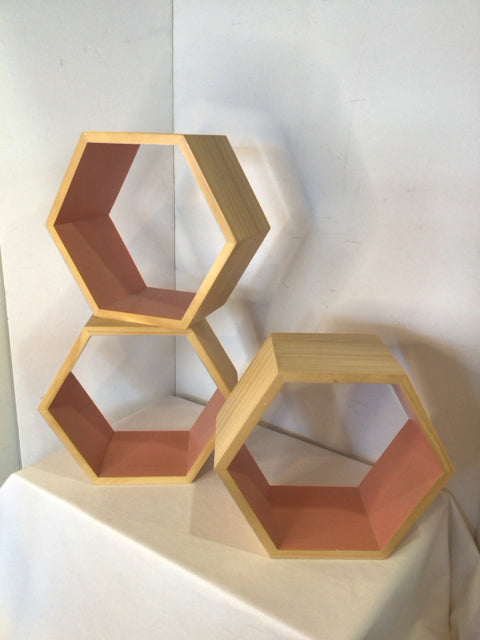 Set of 3 Natural Wood Floating Shelf