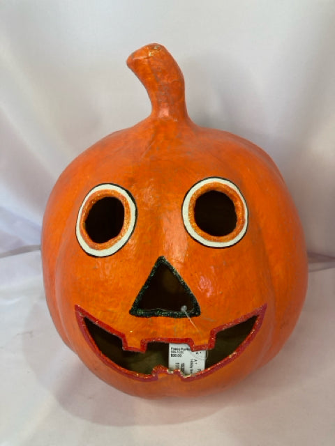 Fall Orange Paper Mache Pumpkin Holiday Item