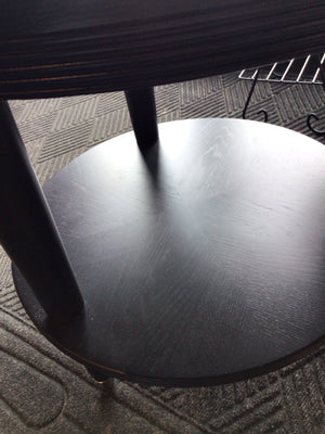 End Wood/Glass Round Black Table