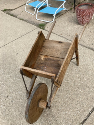 Vintage Rustic Natural Wood Wheelbarrow Farm Equipment