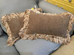 Brown Polyester Fringe Pillow Set