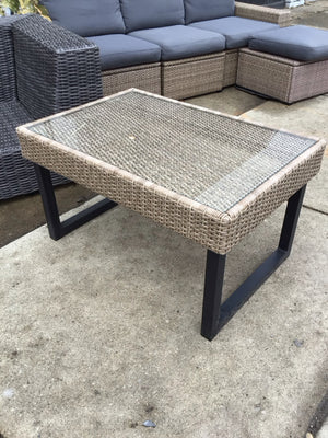 Outdoor/Outside Glass Top Coffee Tan/Black Table