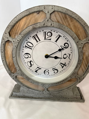 Rustic Table Top Tan/Gray Wood/Metal Clock
