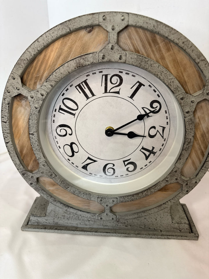 Rustic Table Top Tan/Gray Wood/Metal Clock