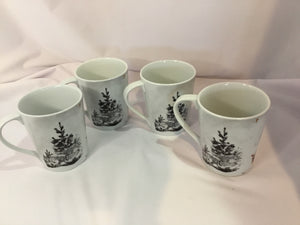 Eddie Bauer Holiday White Ceramic Set of 4 Mug Set