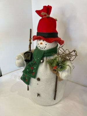 Statue White/Red Cotton Snowman Holiday Item