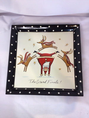 Tray Black/White Plastic Reindeer Holiday Item