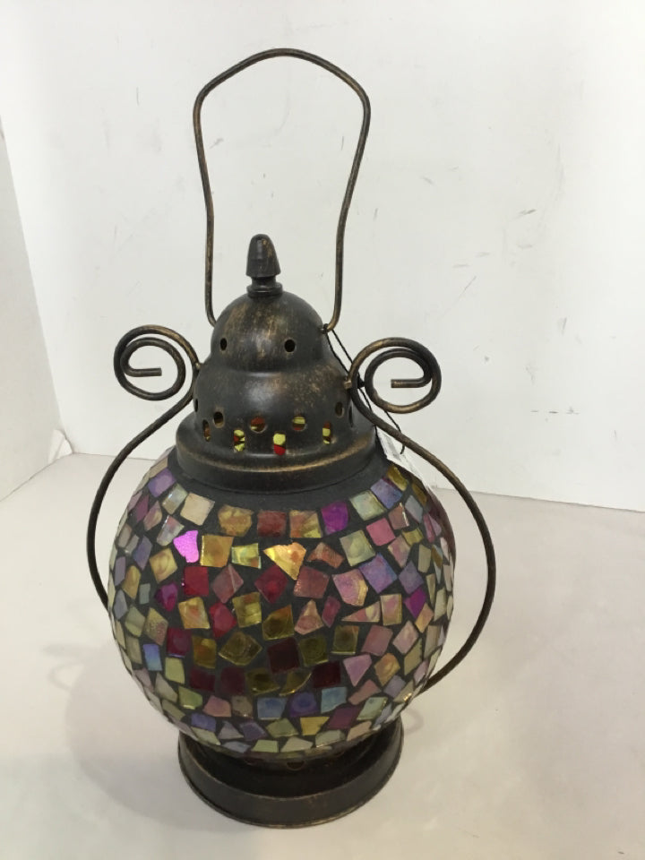 Tea Lights Multi Metal/Glass Mosaic Lantern
