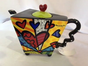 Britto Multi-Color Ceramic Heart As Is Teapot