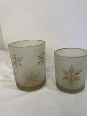 Melrose Candle Holder Clear/Gold Smoked Glass Snow Flake Pair Holiday Item