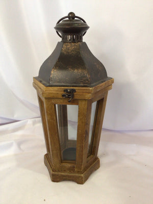 Tealight Brown Wood/Metal Lantern