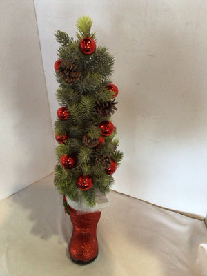 Tree Red Ceramic Boot Holiday Item