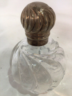 Vintage Perfume Pressed Glass Sterling Silver Bottle