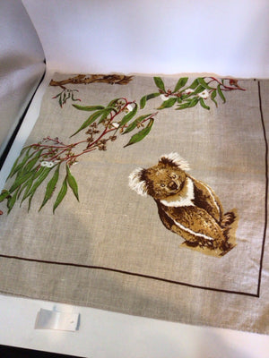 Vintage Tan Linen Koala Tablecloth