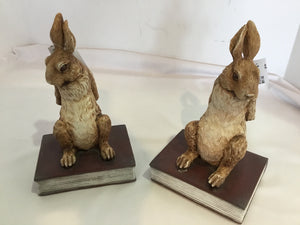 Red/Beige Resin Rabbit Signed Book Ends