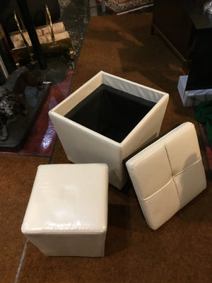 Nesting Vinyl AS IS Set of 2 White Ottoman