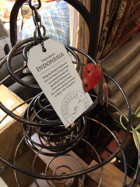 Hanging Red/Black Metal Coil Ladybug Sculpture