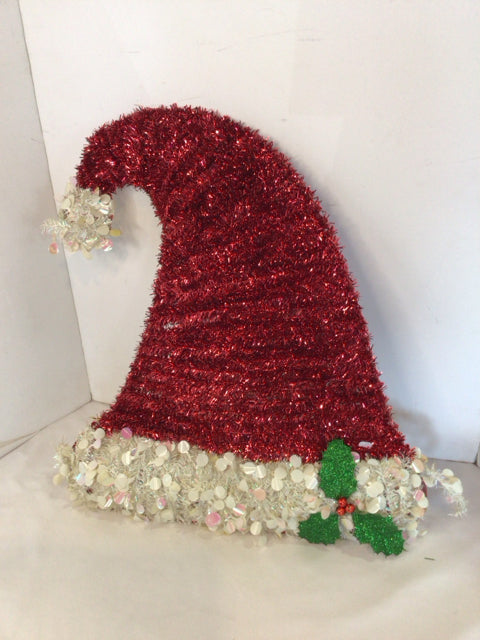 Hanging Red/white Tinsel Hat Holiday Item