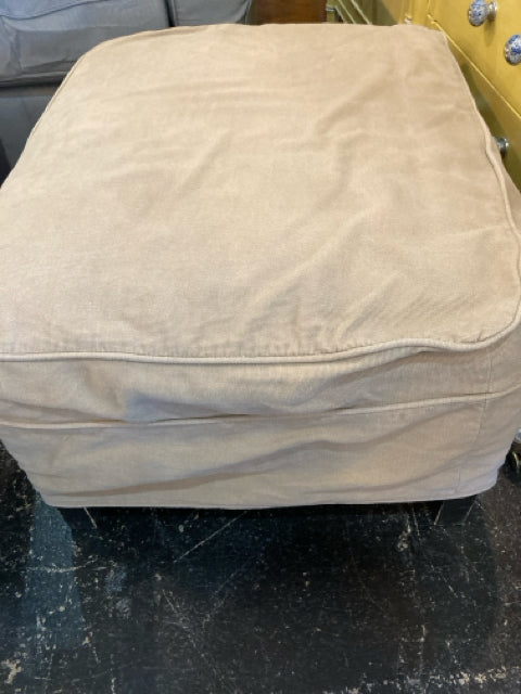 Slip Cover Cotton Tan Ottoman