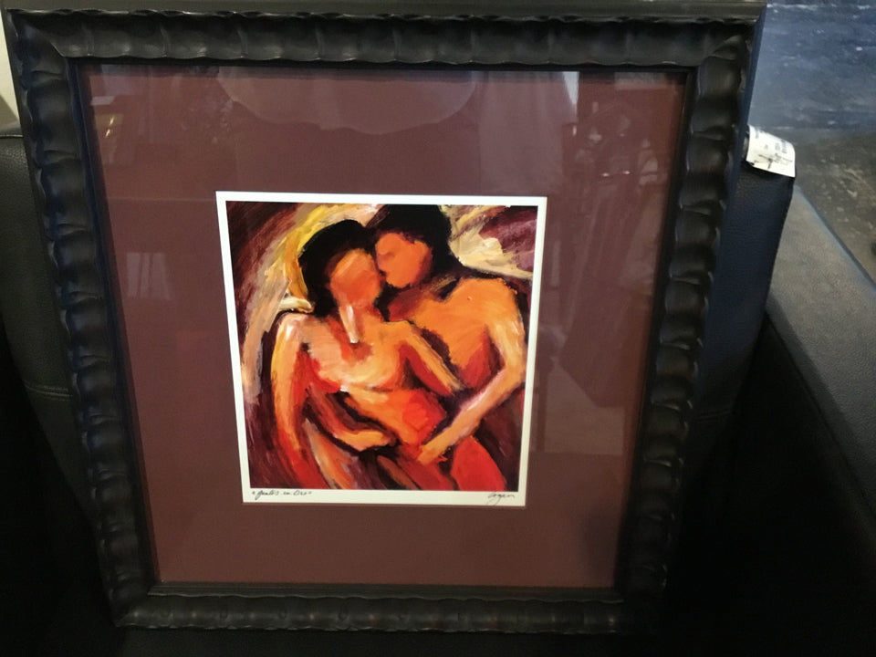 Signed Red/Brown Couple Framed Art