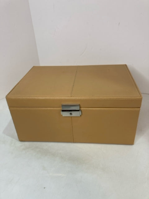 Pottery Barn Tan Leather Locking Jewelry Box