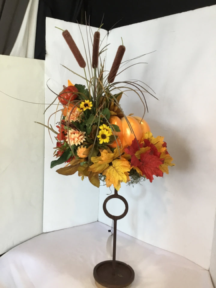 Fall Orange/Multi Flowers Pumpkin Holiday Item