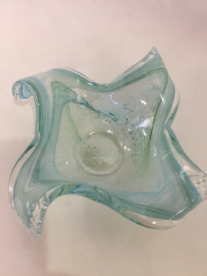 Aqua Glass Wavy Bowl