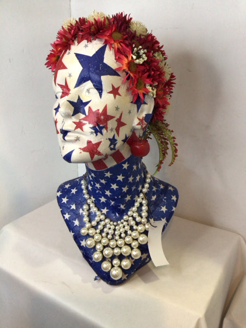 Head Red/White/Blue Resin Flowers Woman Mannequin
